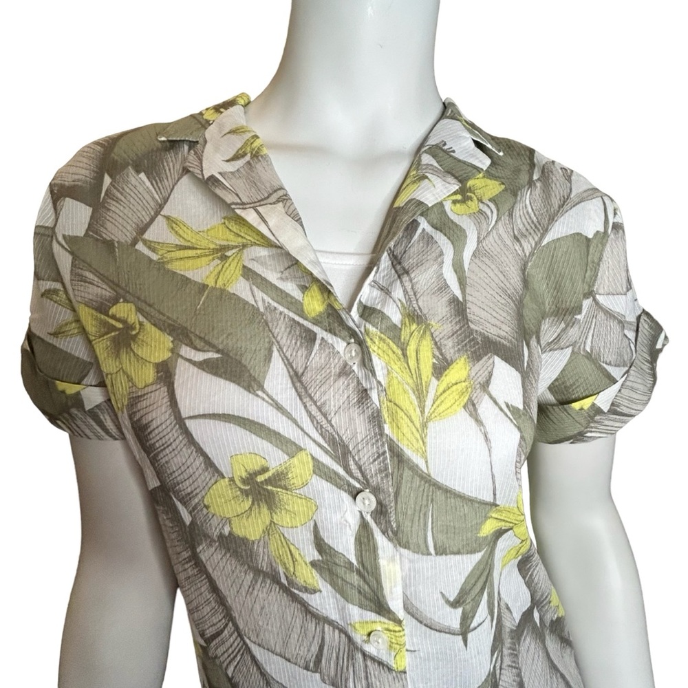 Banana‎ Republic Factory Green Tropical Floral Cotton Button Up Shirt Small - Picture 3 of 13